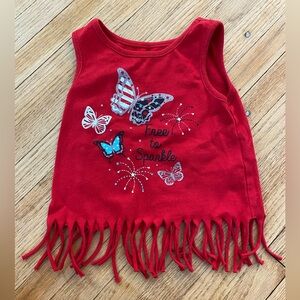 2T girl patriotic Fourth of July | 4th of July | fringe shirt | re white blue